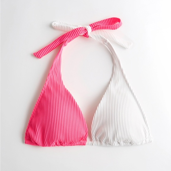 Hollister Pink & White Ribbed Triangle Bikini Top - Picture 1 of 4